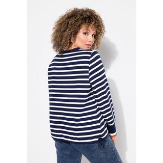 Ulla Popken  Sweat-shirt rayé, col rond et manches longues, cordon sous tunnel 