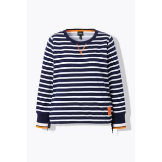 Ulla Popken  Sweat-shirt rayé, col rond et manches longues, cordon sous tunnel 