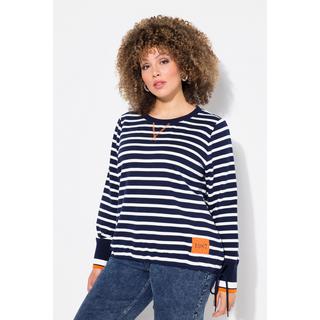 Ulla Popken  Sweat-shirt rayé, col rond et manches longues, cordon sous tunnel 