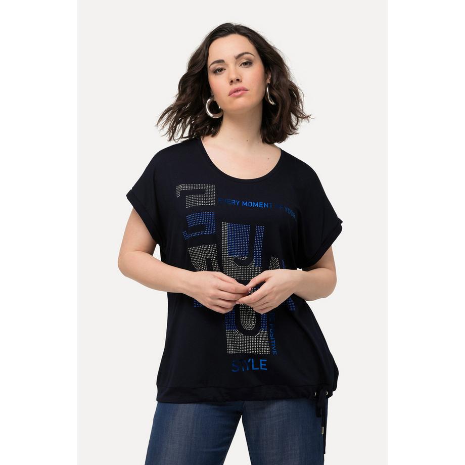 Ulla Popken T-shirt Oversize Girocollo Mezza Manica con Laccetto sull'Orlo  