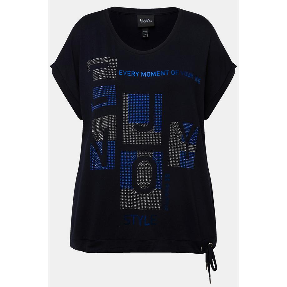 Ulla Popken T-shirt Oversize Girocollo Mezza Manica con Laccetto sull'Orlo  
