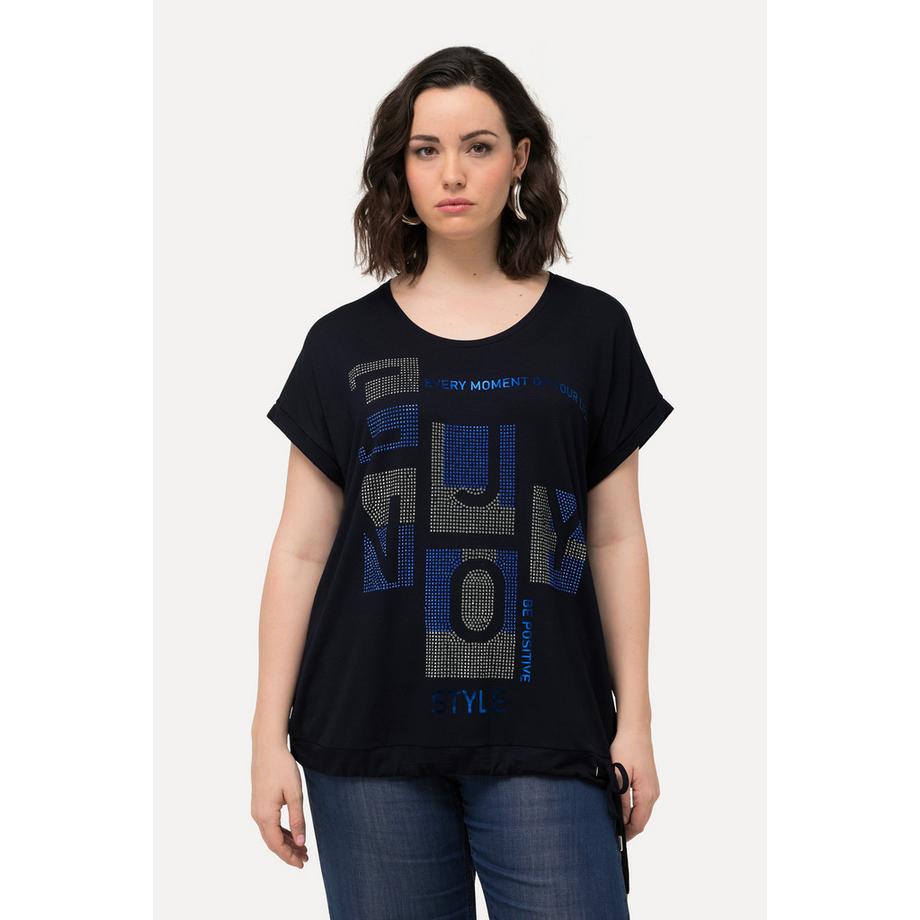 Ulla Popken T-shirt Oversize Girocollo Mezza Manica con Laccetto sull'Orlo  