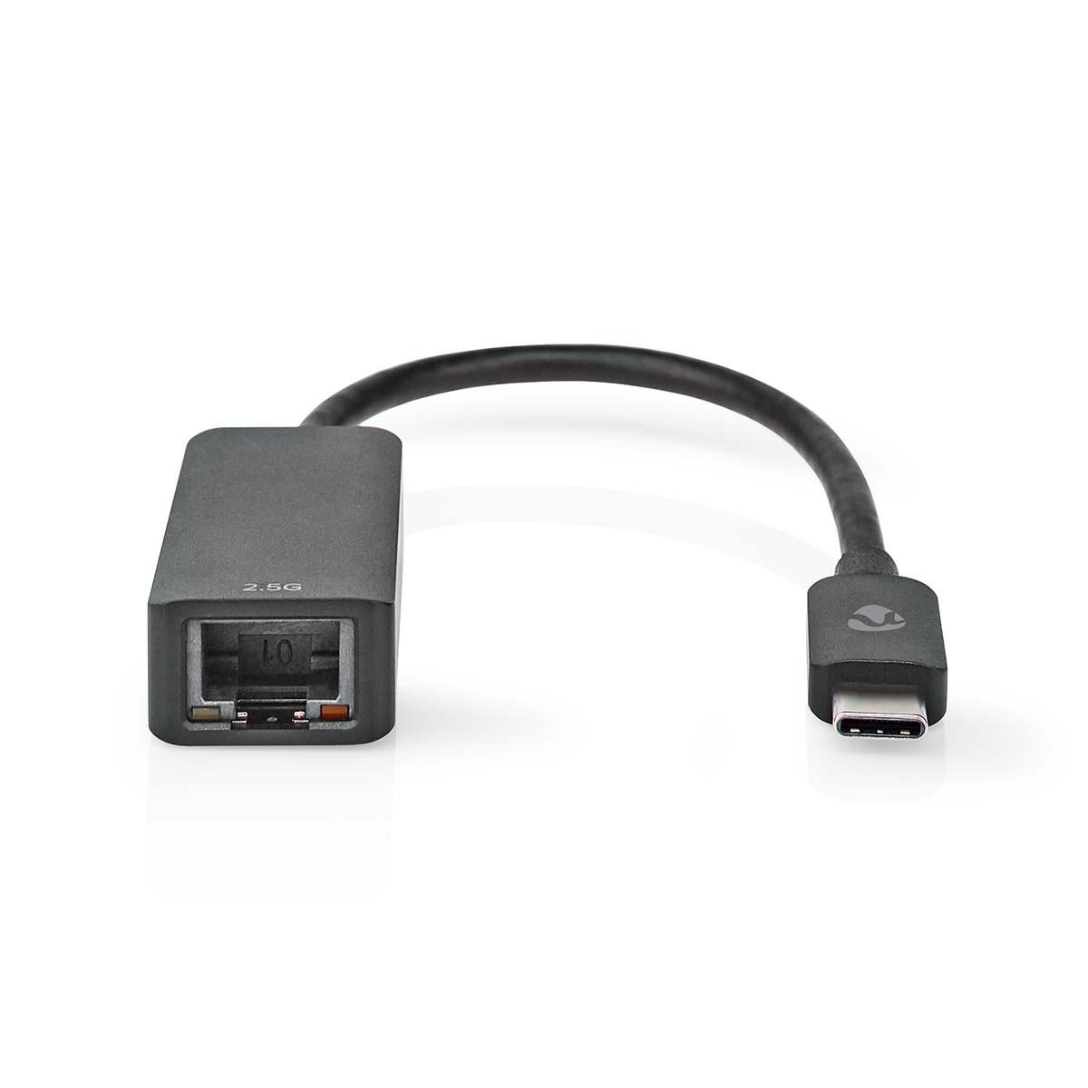 Nedis  Carte réseau USB | USB 3.2 Gen 1 | 2,5 Gbps | USB-C™ mâle | RJ45 femelle | 0,20 m | Rond | Nickelé | Cuivre teinté | Noir | Boîte 