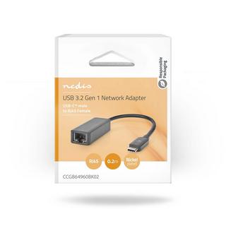 Nedis  Carte réseau USB | USB 3.2 Gen 1 | 2,5 Gbps | USB-C™ mâle | RJ45 femelle | 0,20 m | Rond | Nickelé | Cuivre teinté | Noir | Boîte 
