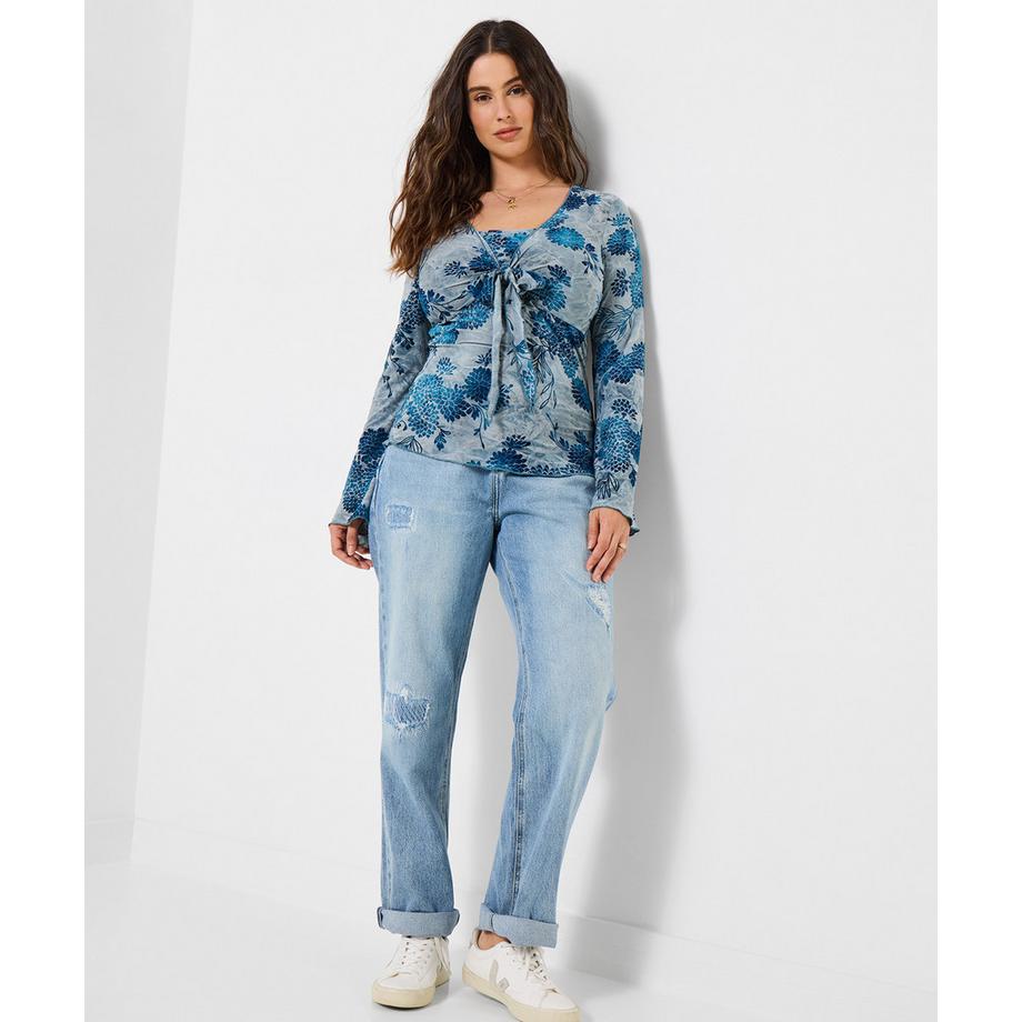 Joe Browns Dévoré Oberteil mit Blumenmuster und Bindeband  