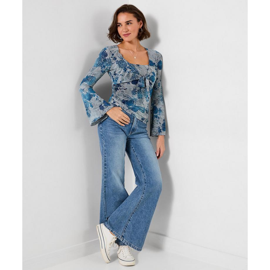 Joe Browns Dévoré Oberteil mit Blumenmuster und Bindeband  