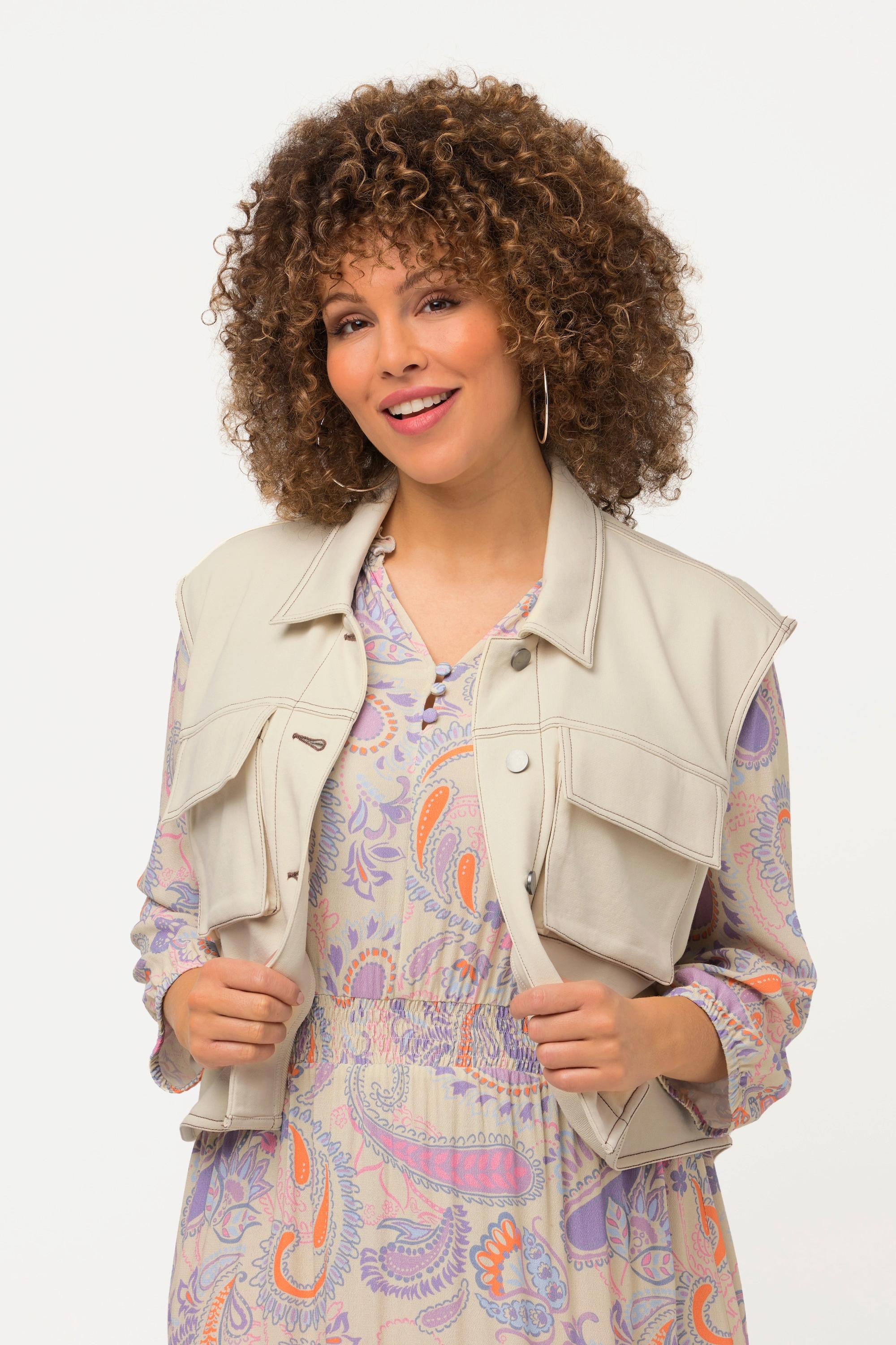 Ulla Popken Gilet en molleton oversize sans manches avec col chemise  