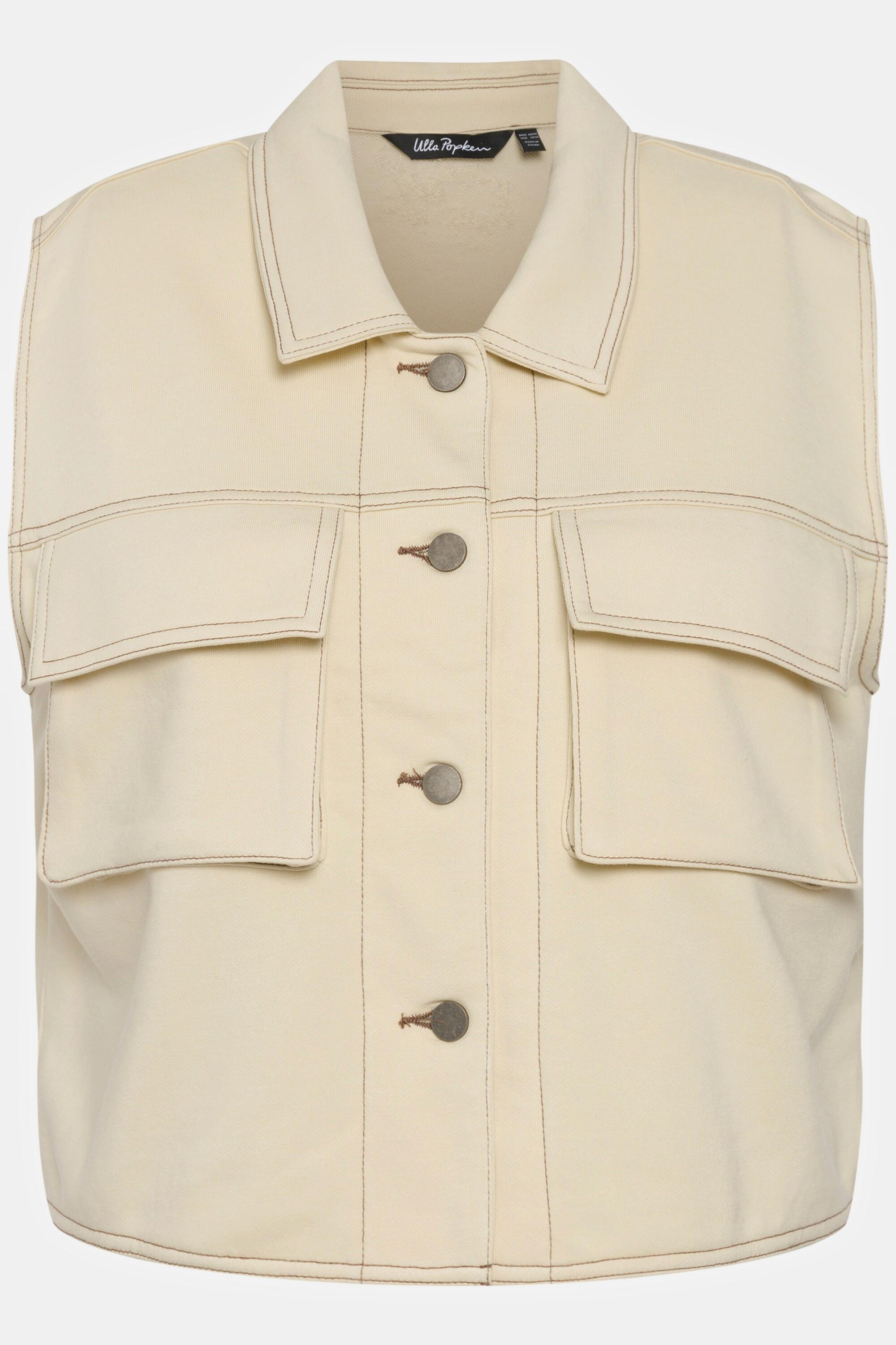 Ulla Popken Gilet en molleton oversize sans manches avec col chemise  