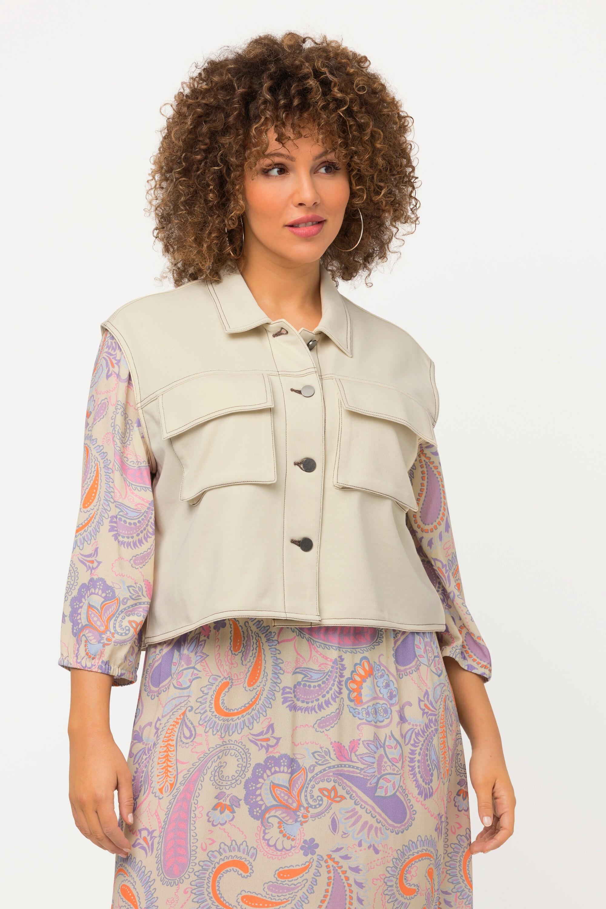 Ulla Popken Gilet en molleton oversize sans manches avec col chemise  