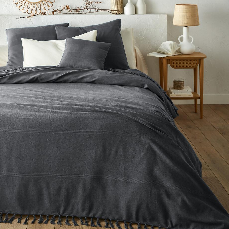 Dessus de lit frangé coton
