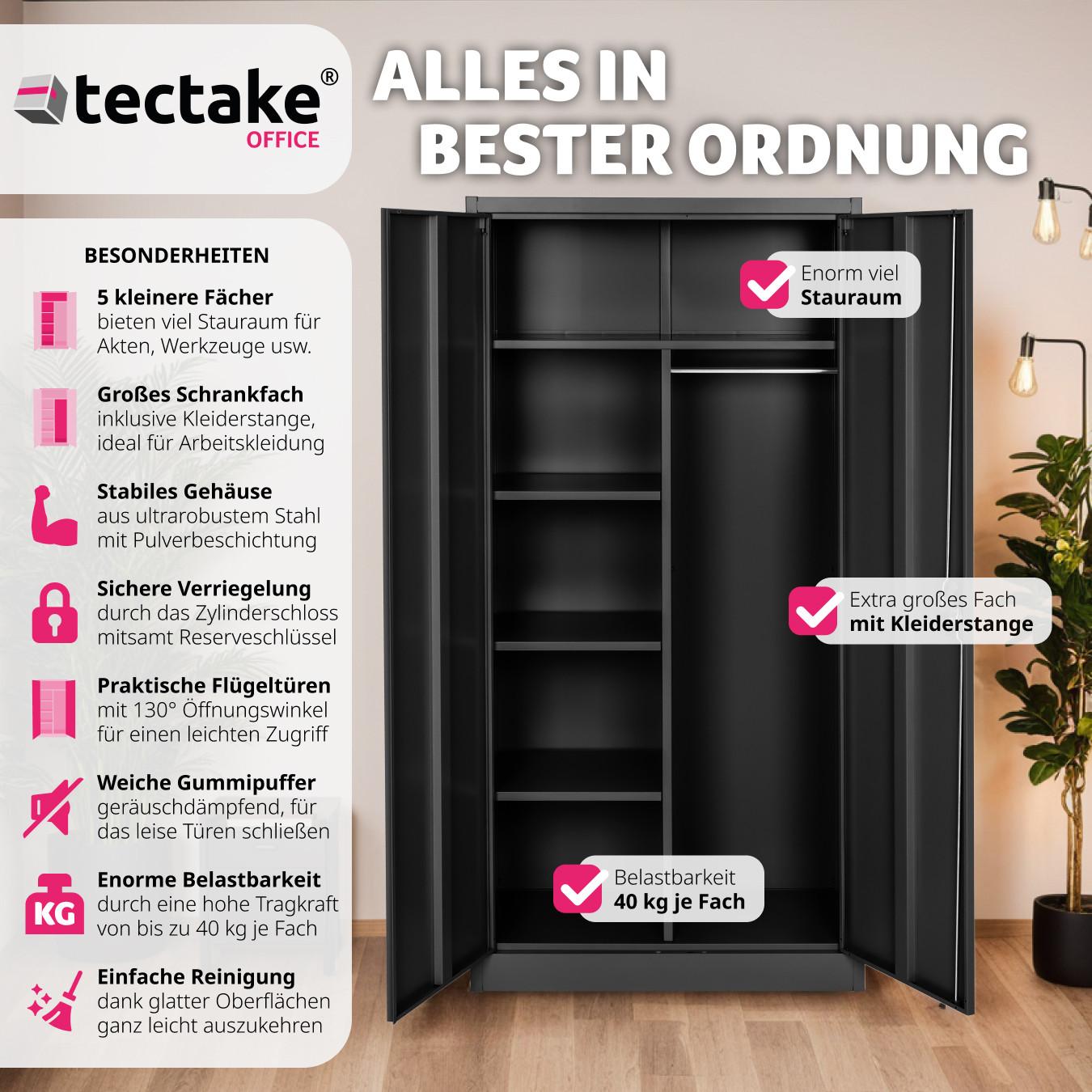 Tectake Spind mit 6 Fächern und Kleiderstange  