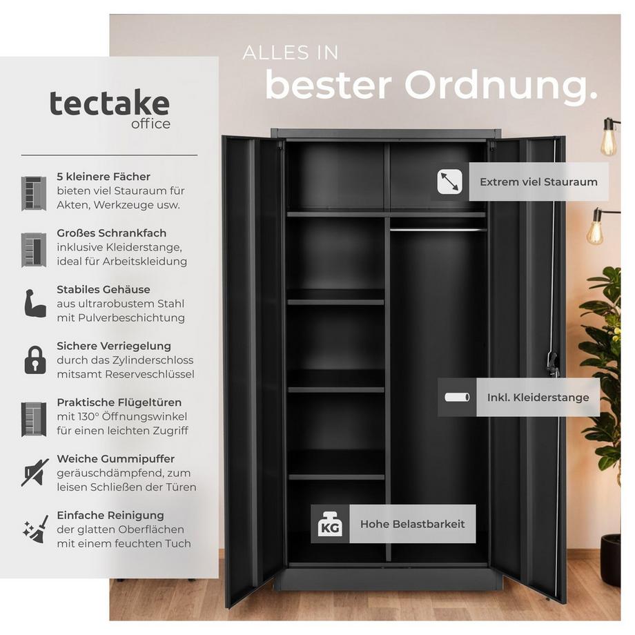 Tectake Spind  aus pulverbeschichtetem Stahl mit 2 Flügeltüren  