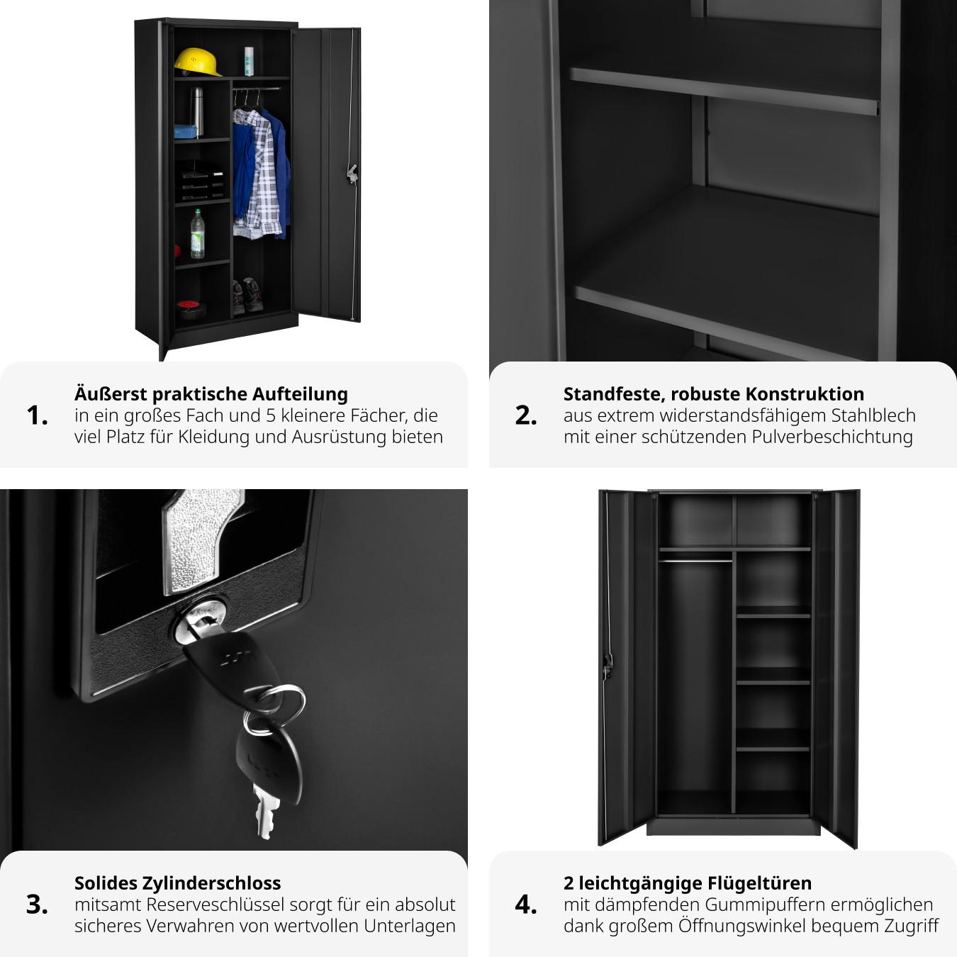 Tectake Vestiaire métallique 5 niveaux avec penderie intégrée  