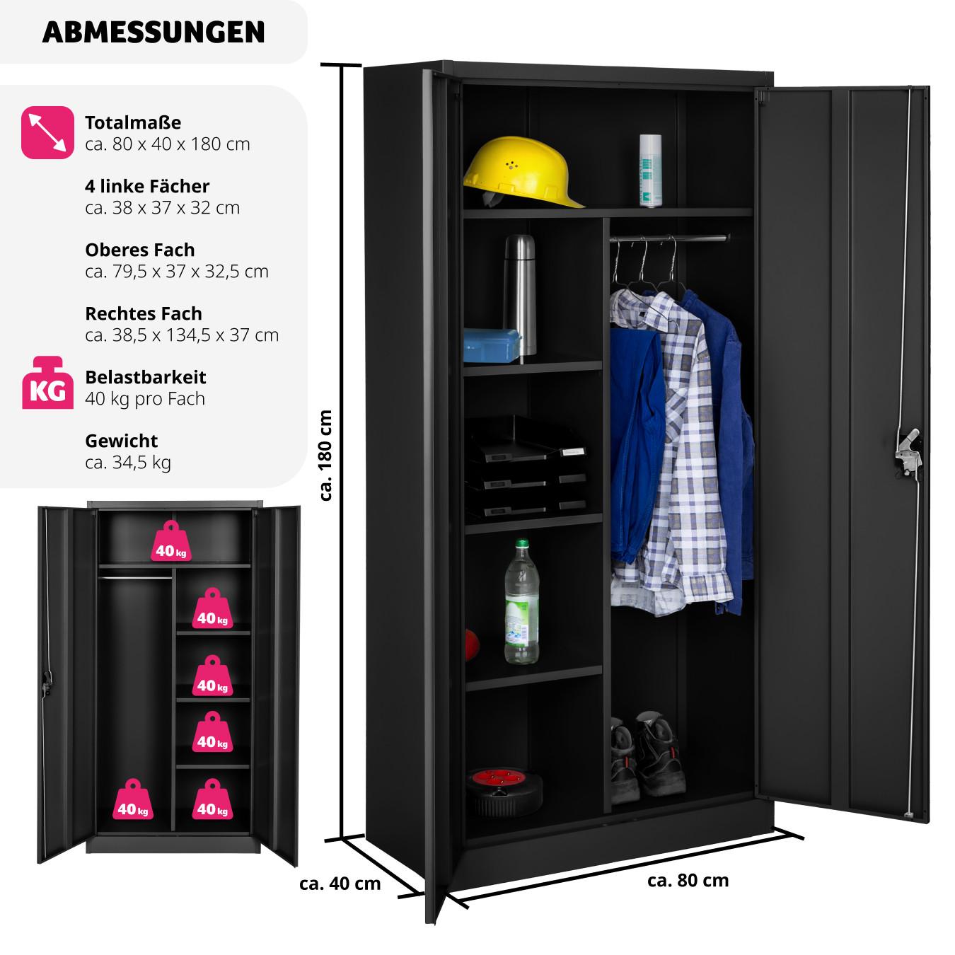 Tectake Spind mit 6 Fächern und Kleiderstange  