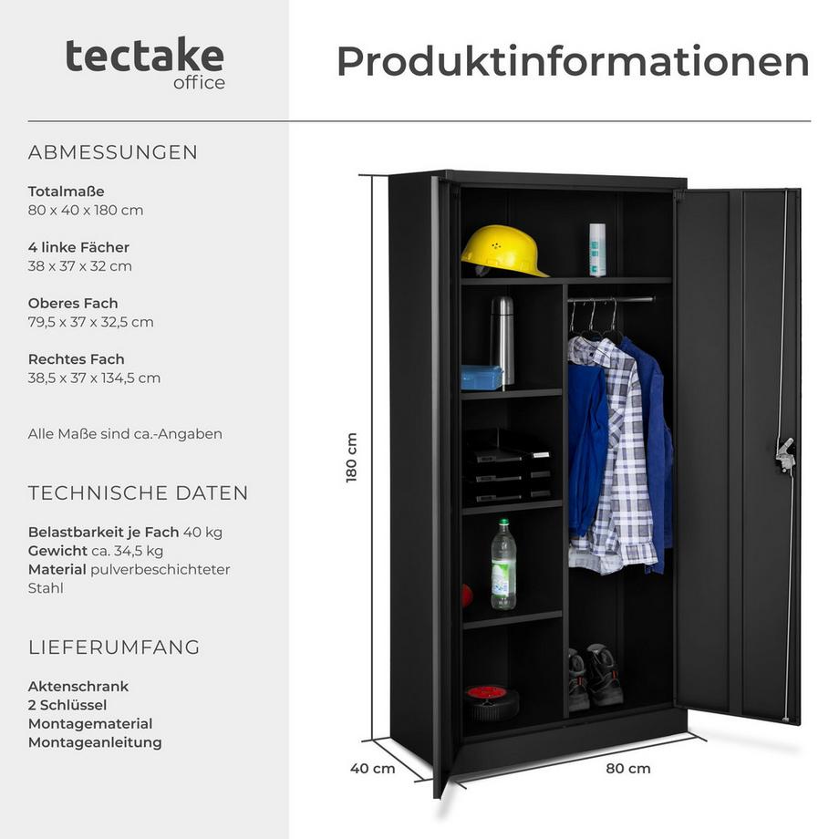 Tectake Spind  aus pulverbeschichtetem Stahl mit 2 Flügeltüren  