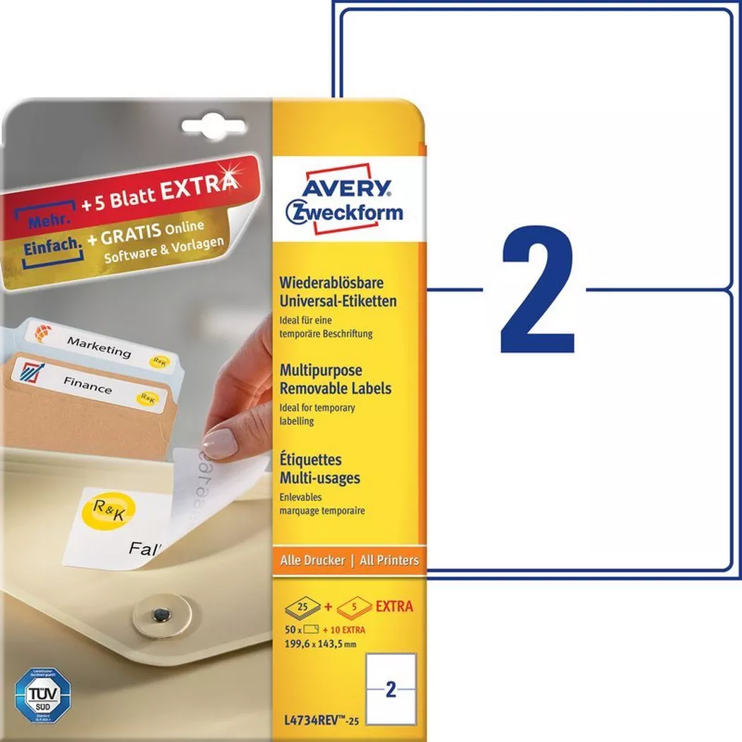 Avery Zweckform - AVERY ZWECKFORM Universaletik. 199,6x143,5mm, 60 Stk., One Size, Weiss