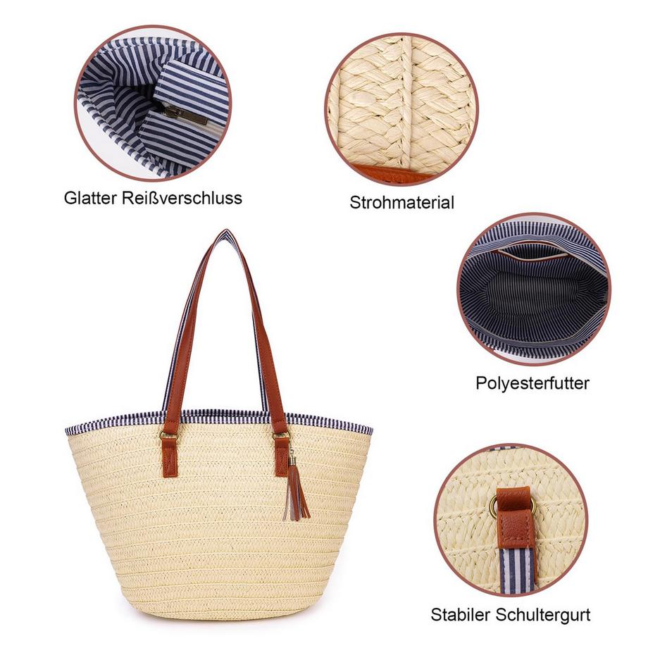 Only-bags.store Borsa da Spiaggia Estiva in Paglia  