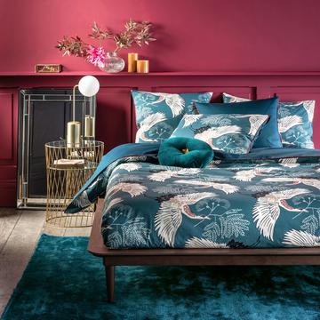 Housse de couette percale Grues Bleu