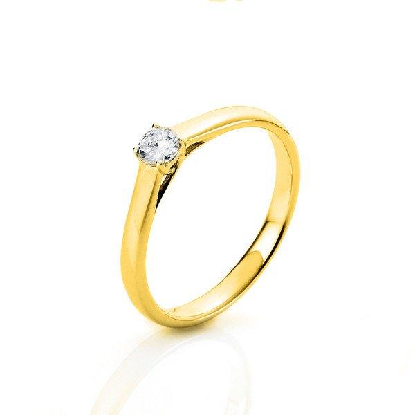 Image of Solitär-ring 750/18k Gelbgold Diamant 0.18ct. Damen Gelbgold 54