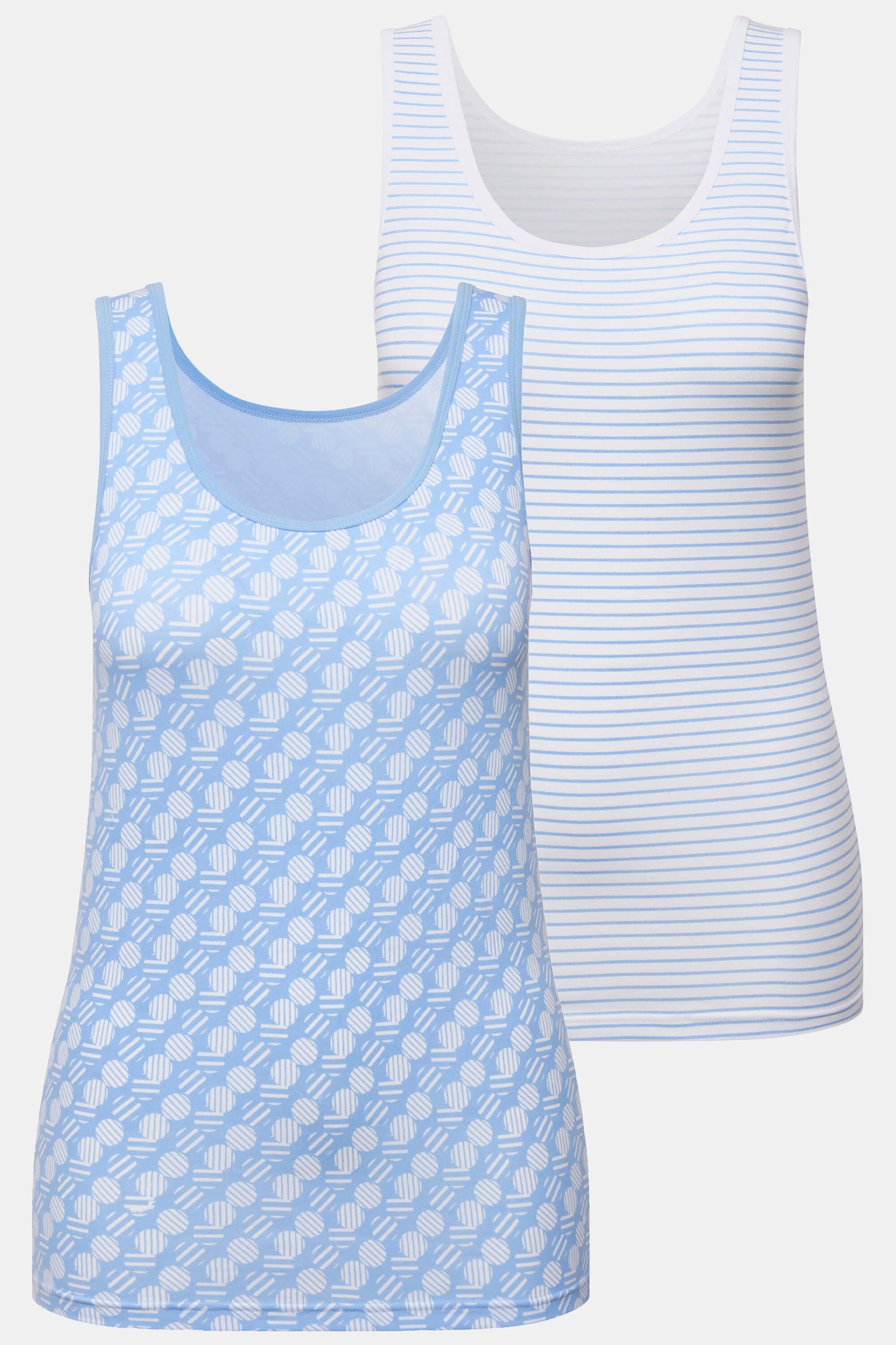 Ulla Popken  Tanktops, 2er-Pack, Ringel/ Kreise, Rundhals, ärmellos 