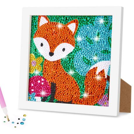 Activity-board  Peinture de diamants pour enfants avec cadre en bois, 5D DIY Diamond Painting Set, Color by Numbers Diamond Painting Kids 