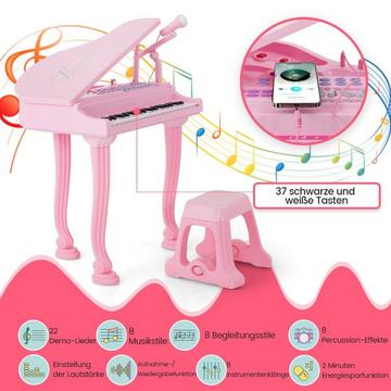 Kinder Keyboard mit 37 Tasten & Hocker Elektronische Klaviertastatur 47 x 37 x 70 cm Rosa