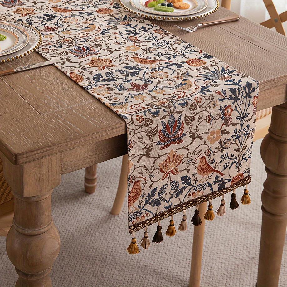 Jacquard Farbe Blume Gras Muster Tabelle Flagge mit Quaste, Pastoral Stil Retro-Stil dekorative Tischdecke