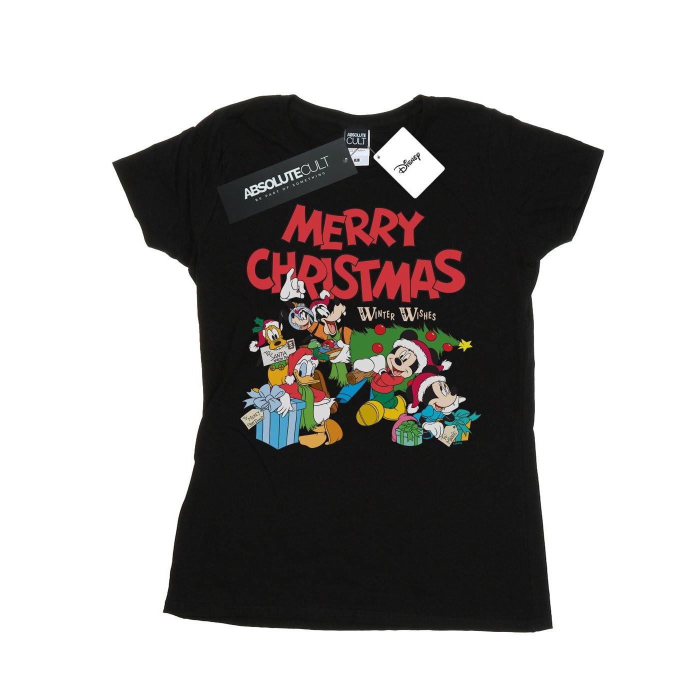 Image of Mickey And Friends Winter Wishes Tshirt Damen Schwarz M