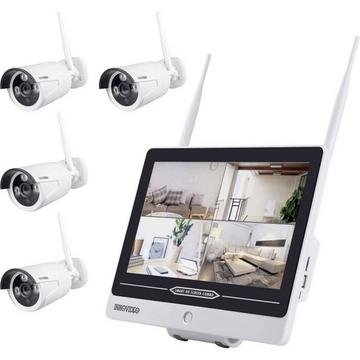 Inkovideo Set pour caméra de surveillance 4 canaux avec 4 caméras pour intérieure, extérieure
