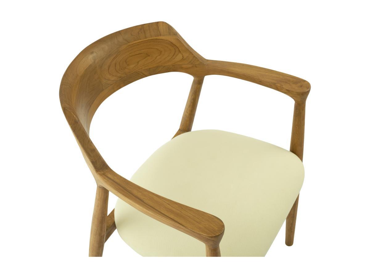 Vente-unique Sedia con braccioli in Teak e Tessuto Naturale e Crema - SOUADY  