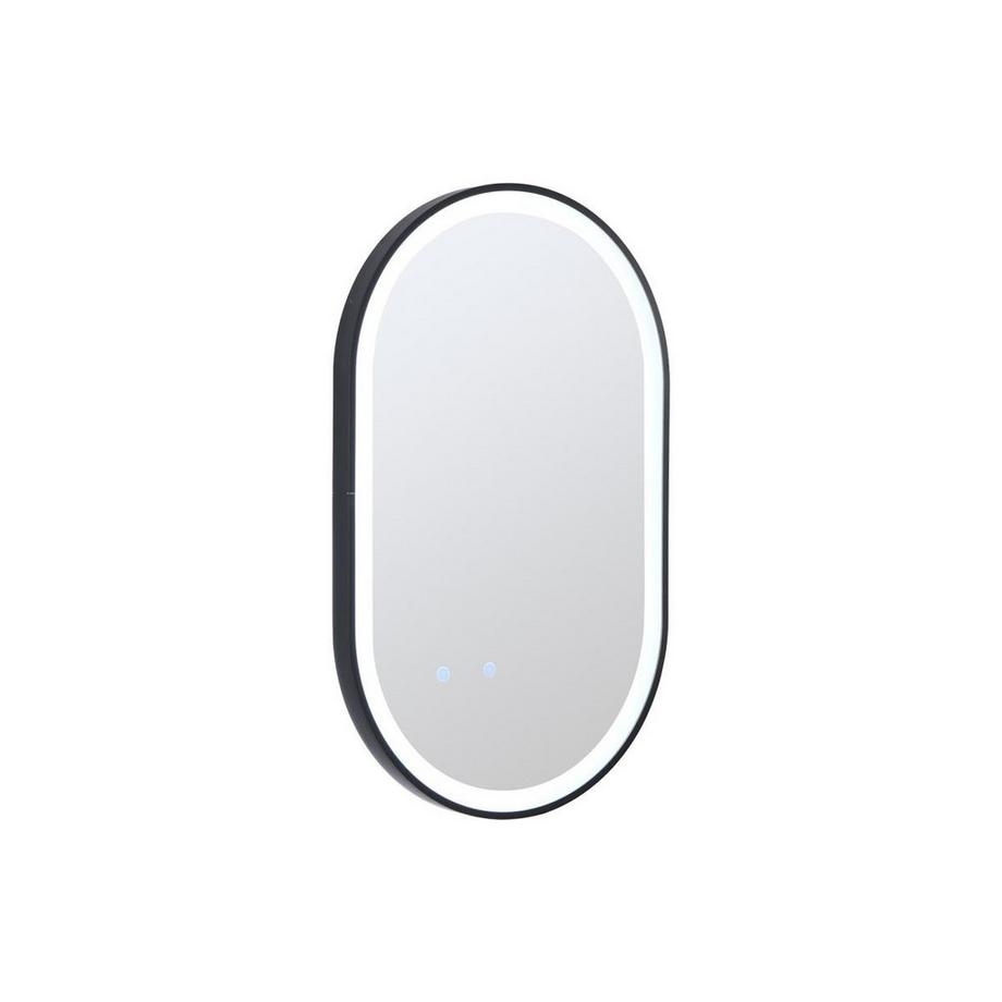 Vente-unique Miroir de salle de bain lumineux ovale anti buée avec contour noir - 60 x 90 cm - ALARICO  