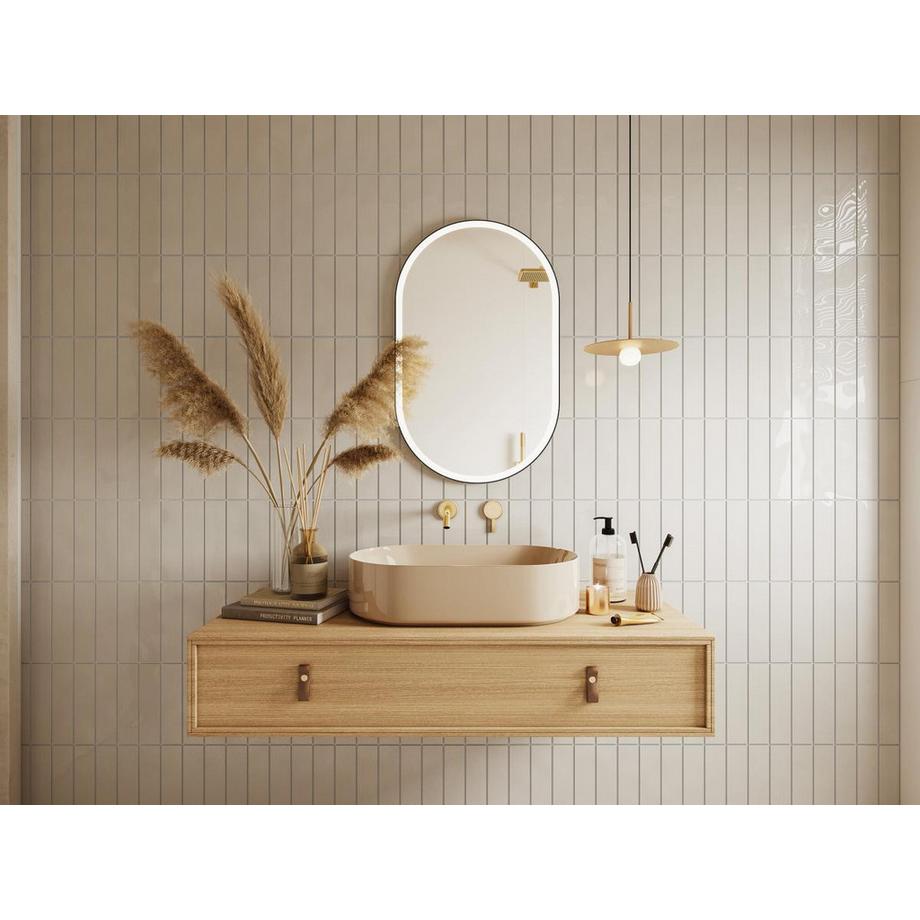 Vente-unique Miroir de salle de bain lumineux ovale anti buée avec contour noir - 60 x 90 cm - ALARICO  