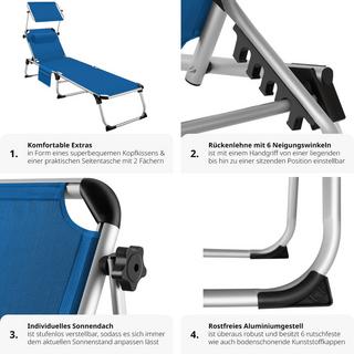 Tectake Sonnenliege mit Aluminiumgestell, stufenlos verstellbares Sonnendach  