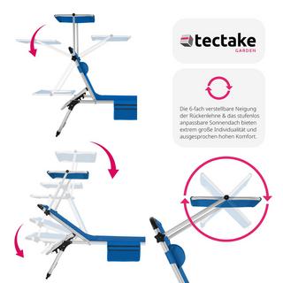 Tectake Sonnenliege mit Aluminiumgestell, stufenlos verstellbares Sonnendach  