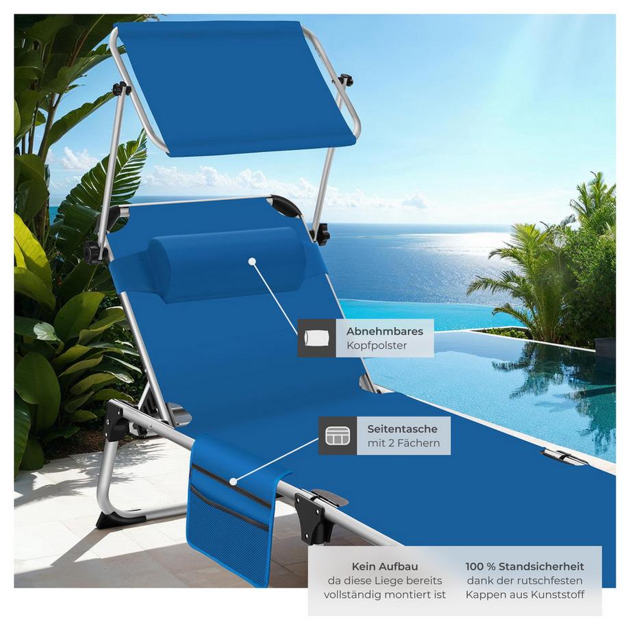 Tectake Sonnenliege Aurelie klappbar, mit Kopfkissen mit Aluminiumgestell, stufenlos verstellbares Sonnendach  