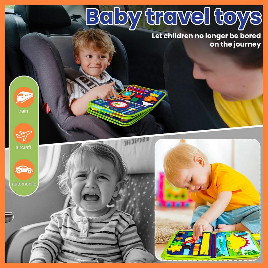 Activity-board  Busy Board - Aktivitätsbuch aus Filz mit 26 interaktiven Lernspielen, fördert die Feinmotorik, Motorikspielzeug für unterwegs und zu Hause 