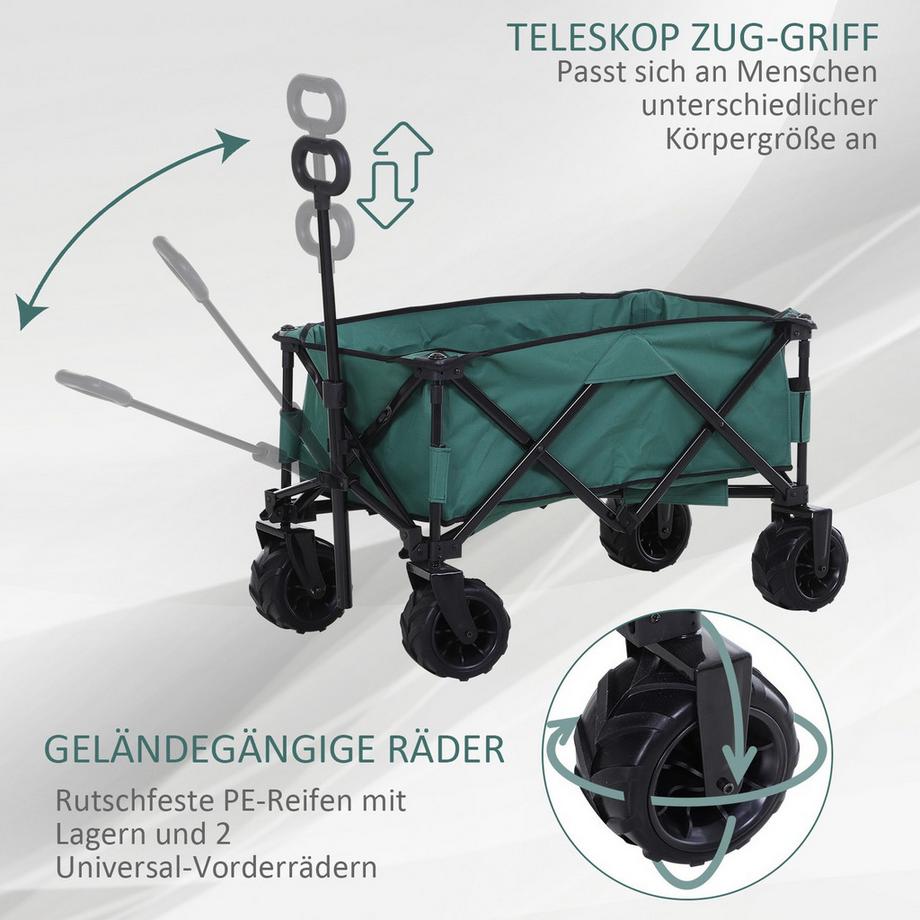 Northio  Bollerwagen Faltbar Handwagen 360° Gartenwagen Teleskopgriff Verstellbar Bis 20Kg Metall Oxford Grün 108X55X59-89Cm 