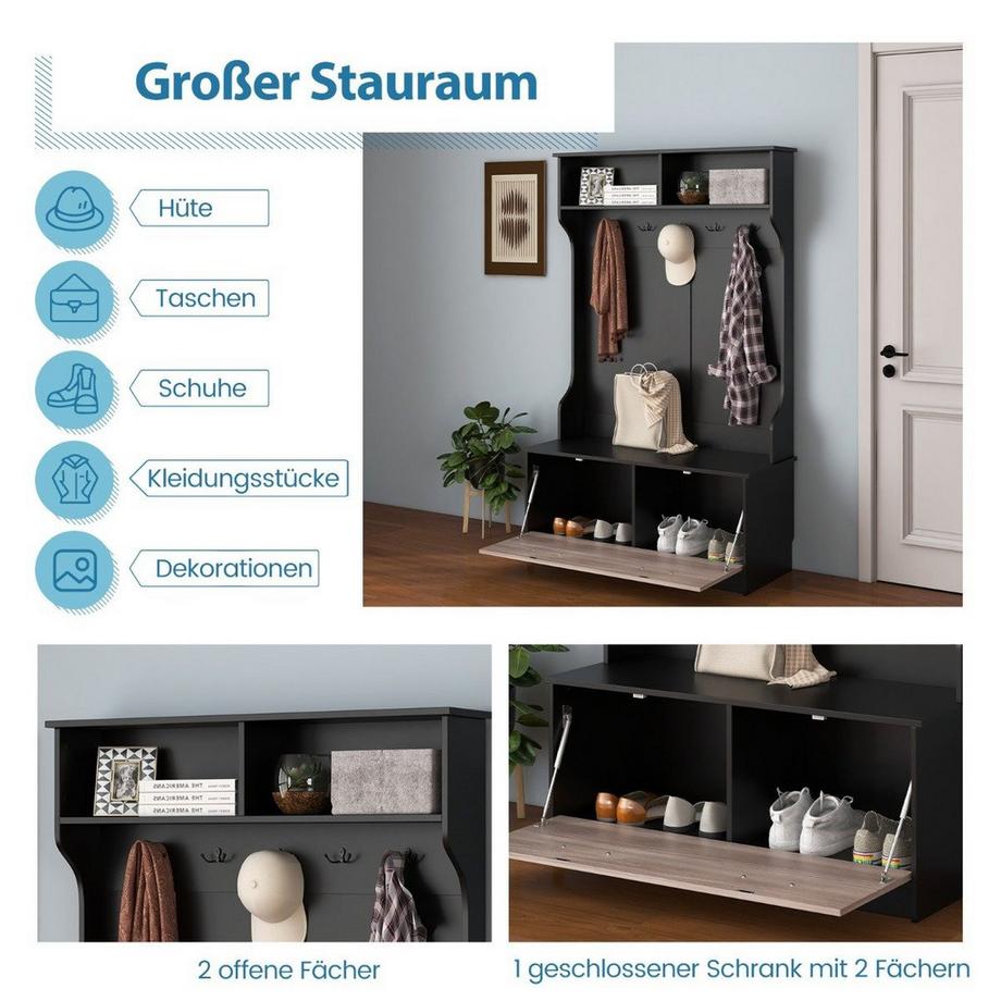 B2X Garderobenständer mit Sitzbank & 5 Doppelhaken Garderobe Flurgarderobe  