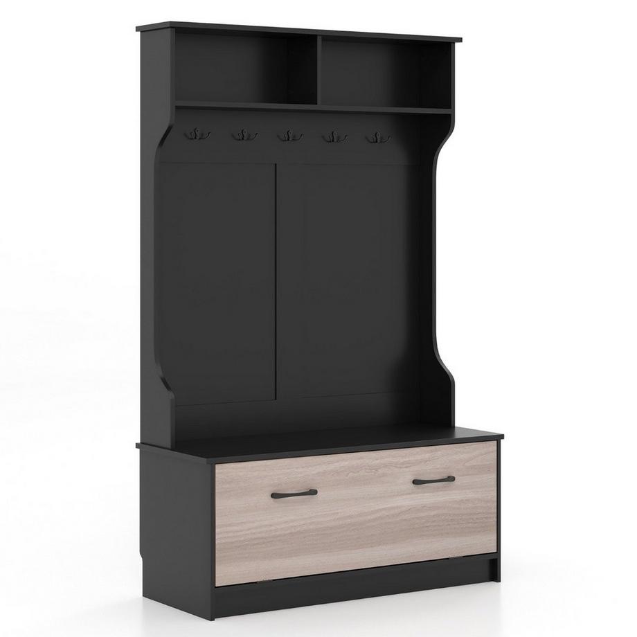 Garderobenständer mit Sitzbank & 5 Doppelhaken Garderobe Flurgarderobe