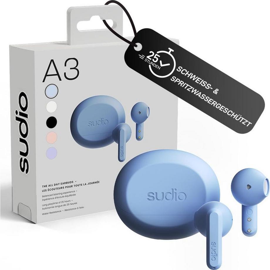 SUDIO  SUDIO Casque A3 Bleu Intra-auriculaire True Wireless 