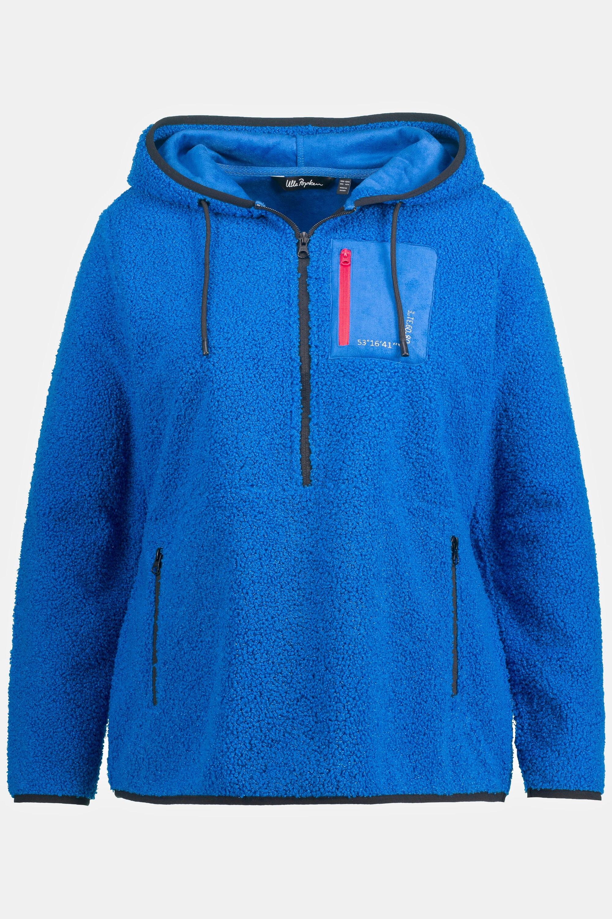 Ulla Popken  Fleece-Hoodie, Koordinaten-Druck, Zipptaschen, Langarm 