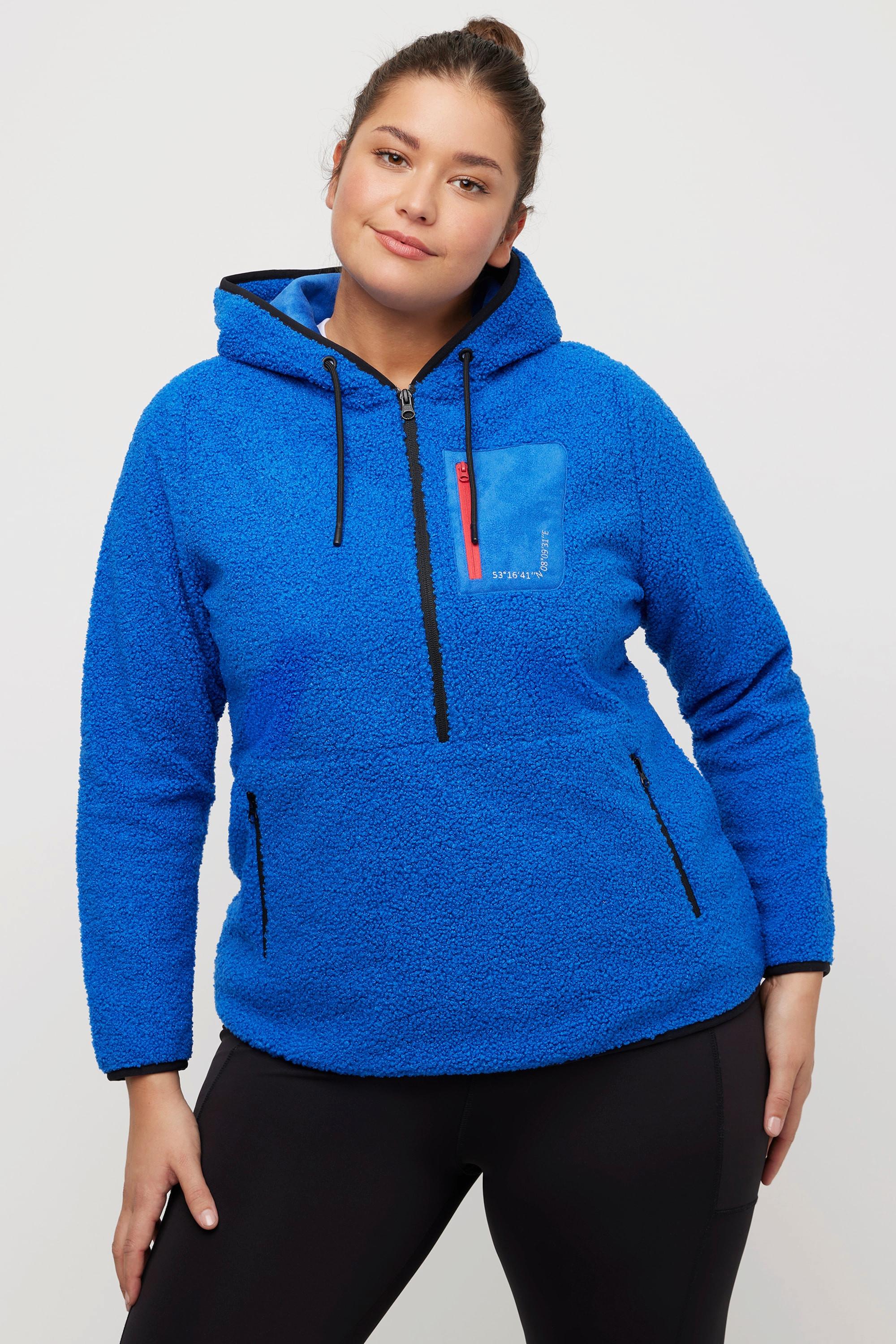 Ulla Popken  Fleece-Hoodie, Koordinaten-Druck, Zipptaschen, Langarm 