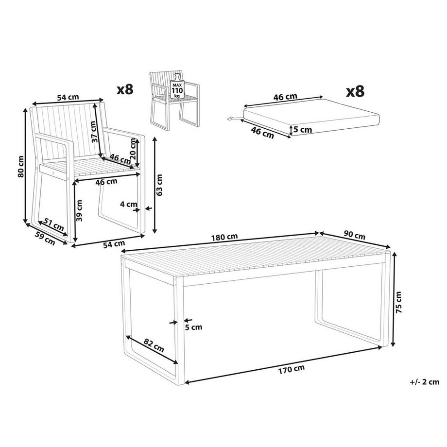 Beliani Garten-Essgruppe für 8 Personen aus FSC® zertifiziertes Akazienholz Klassisch SASSARI PREMIUM  