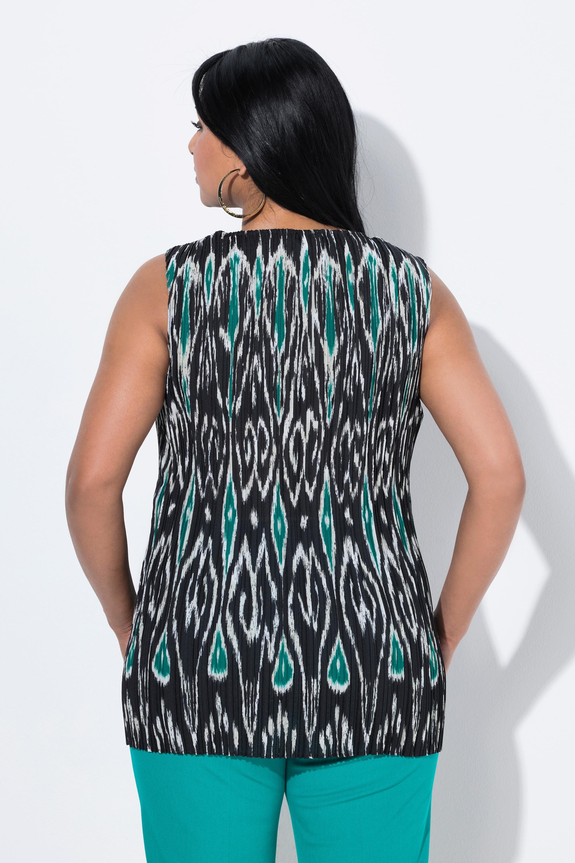 Ulla Popken Blouse Plissée Design Graphique Sans Manches  