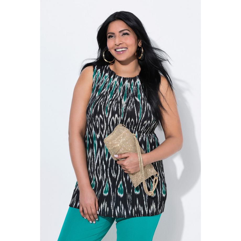 Ulla Popken Plissee Grafik Design Ärmelloses Blusentop  