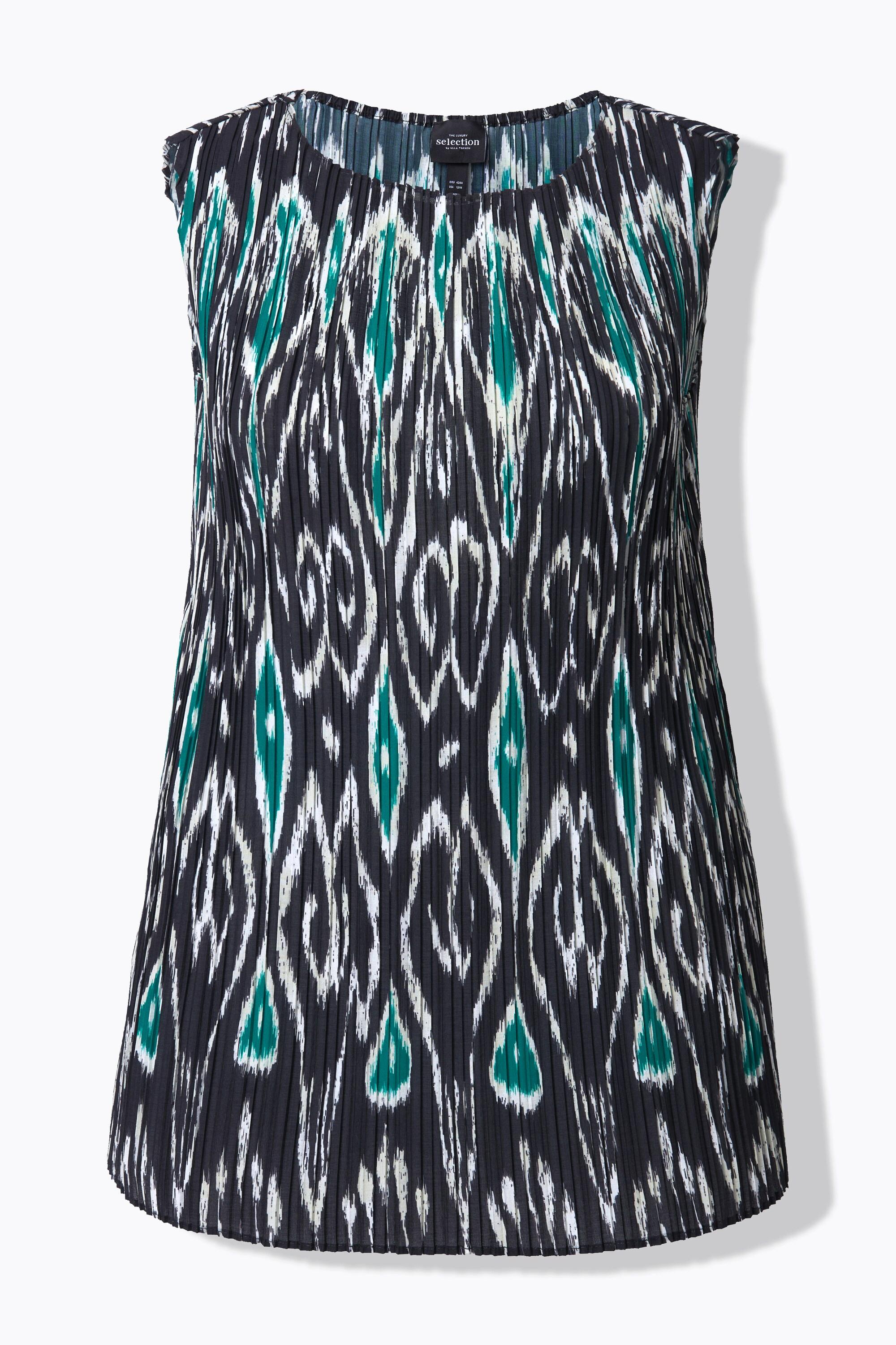 Ulla Popken Blouse Plissée Design Graphique Sans Manches  