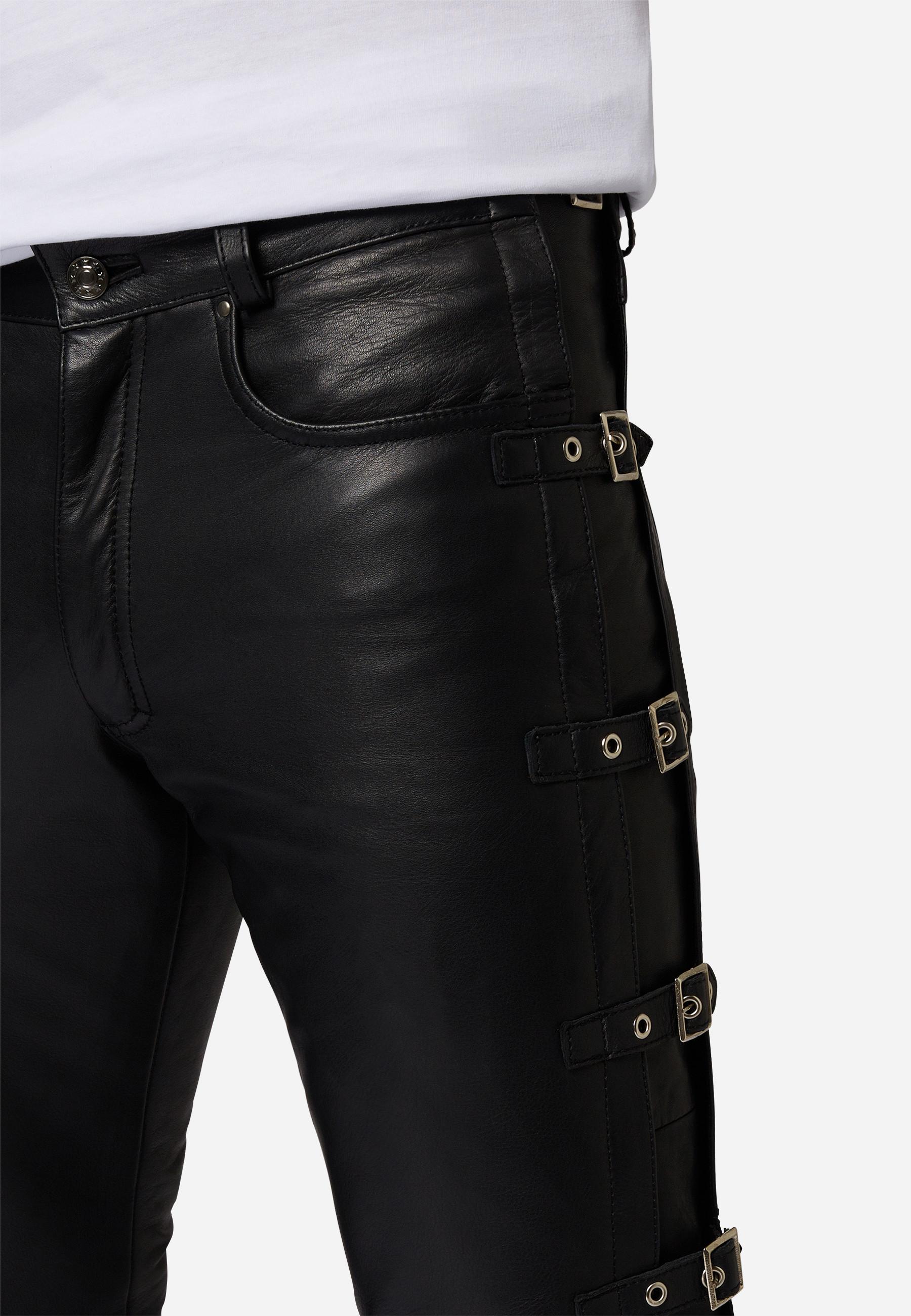 RICANO  Lederhose Buckle mit Schnallengürteln und im klassischem 5-Pocket-Stil 