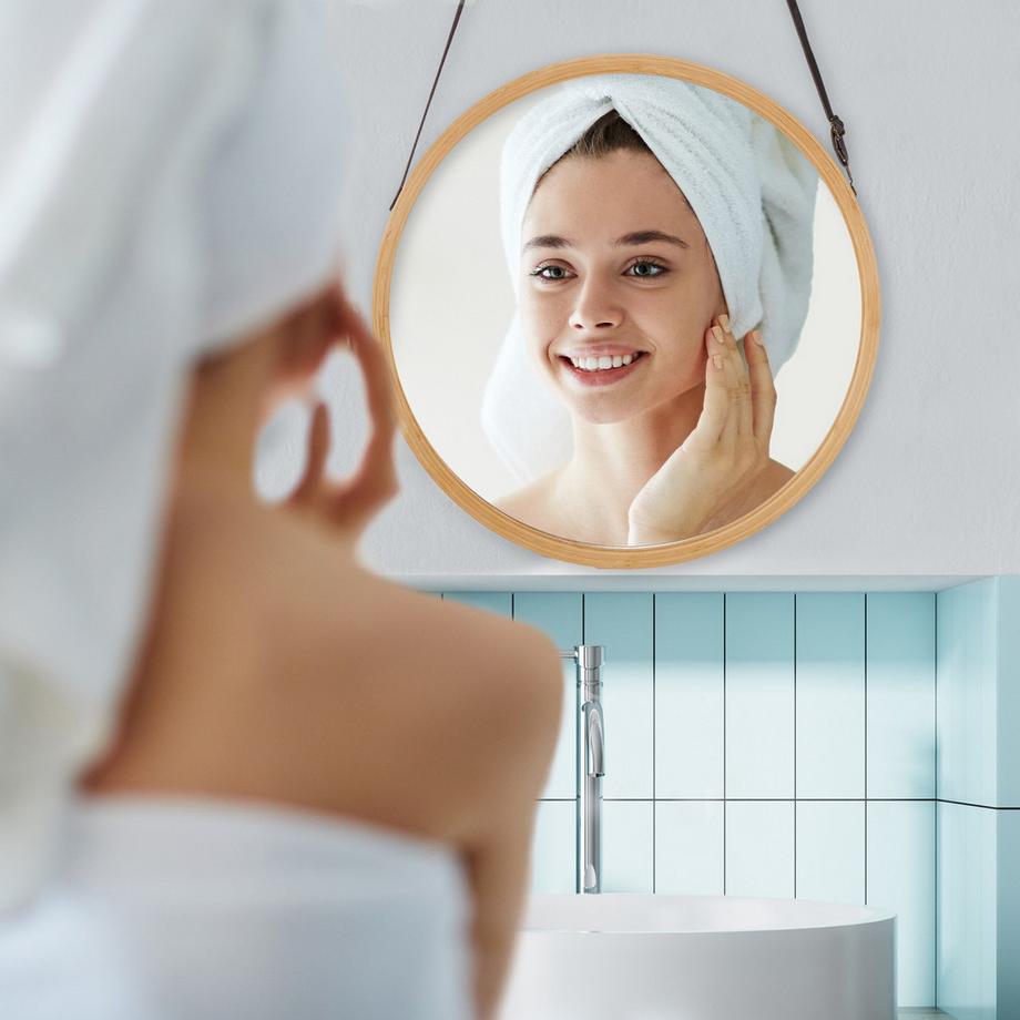 B2X Specchio rotondo da appendere con cornice in bambù  