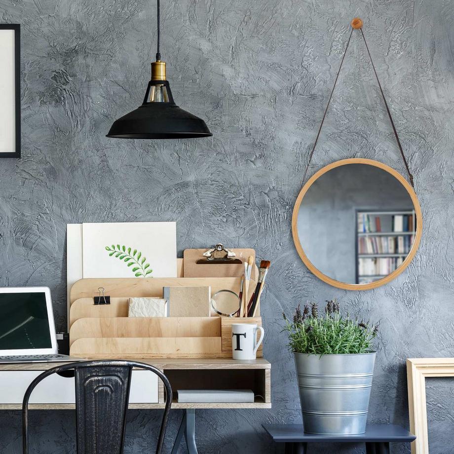 B2X Specchio rotondo da appendere con cornice in bambù  