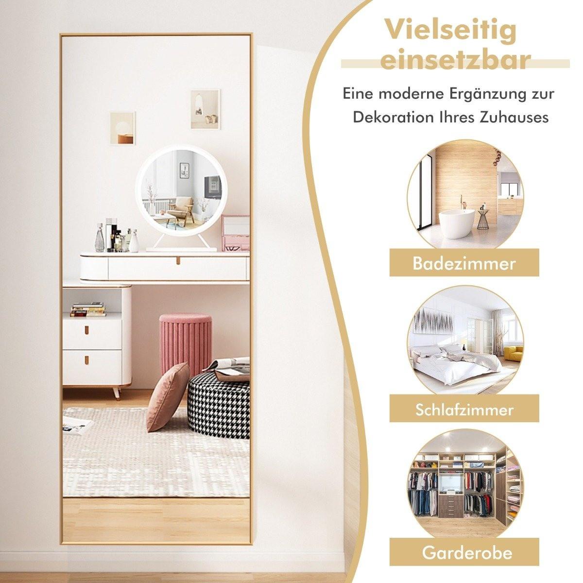 B2X Miroir HD pleine longueur 56 x 150 cm à suspendre ou à appuyer, miroir mural doré  